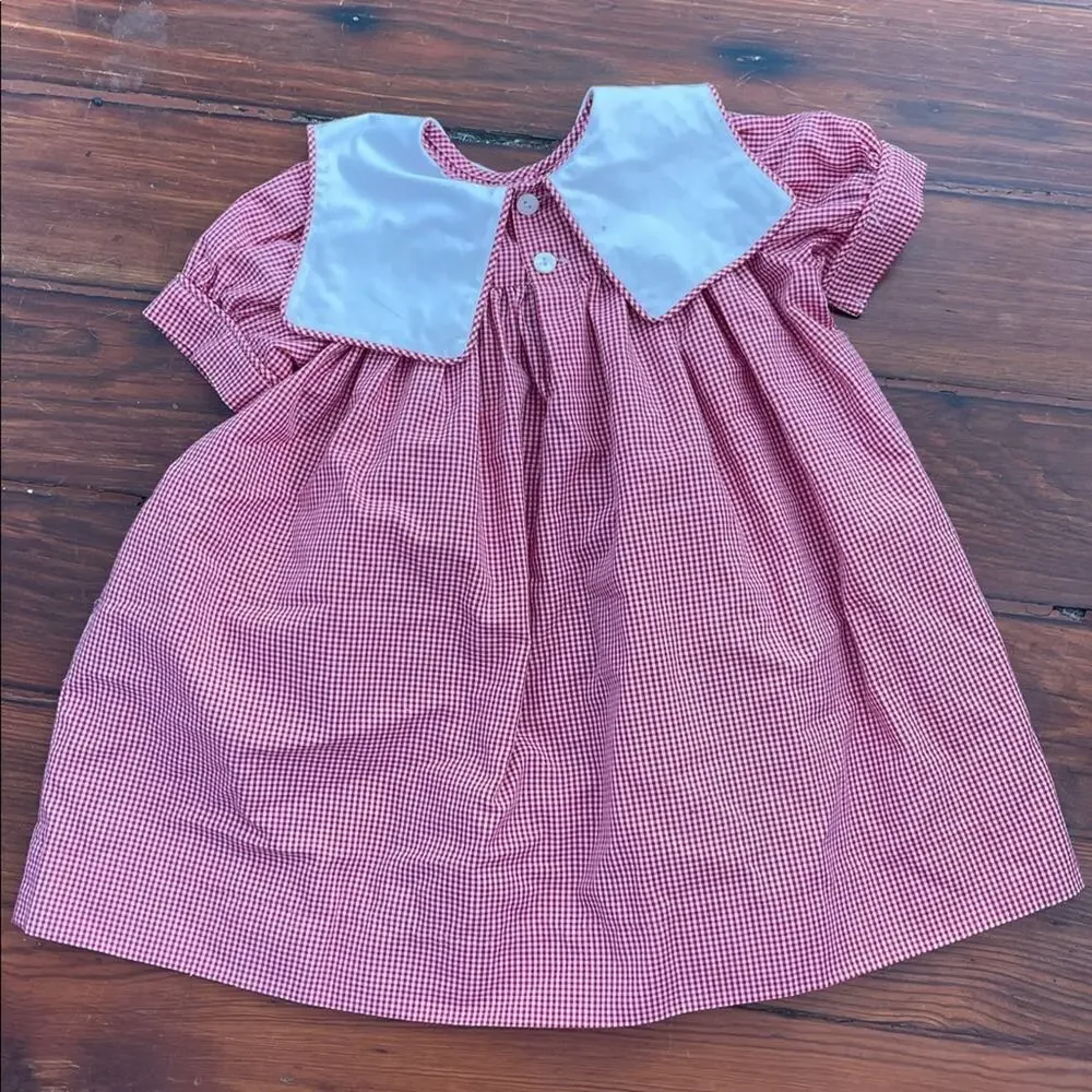 Handmade Holiday Christmas gingham plaid tree embroidered sailor collar dress